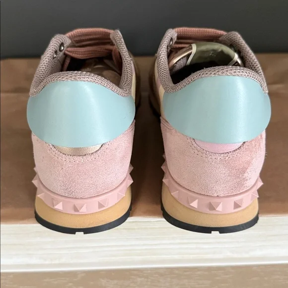 VALENTINO GARAVANI ROCKRUNNER LEATHER CAMO SNEAKERS/PINK & ROSE GOLD Size 37.5 - Picture 3 of 10